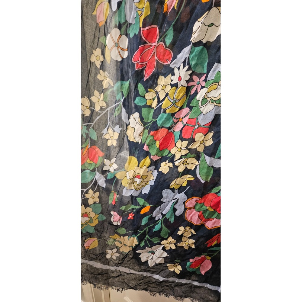 Kate Spade Floral Scarf Oblong Wrap Black Sheer Lightweight Colorful - Picture 6 of 6